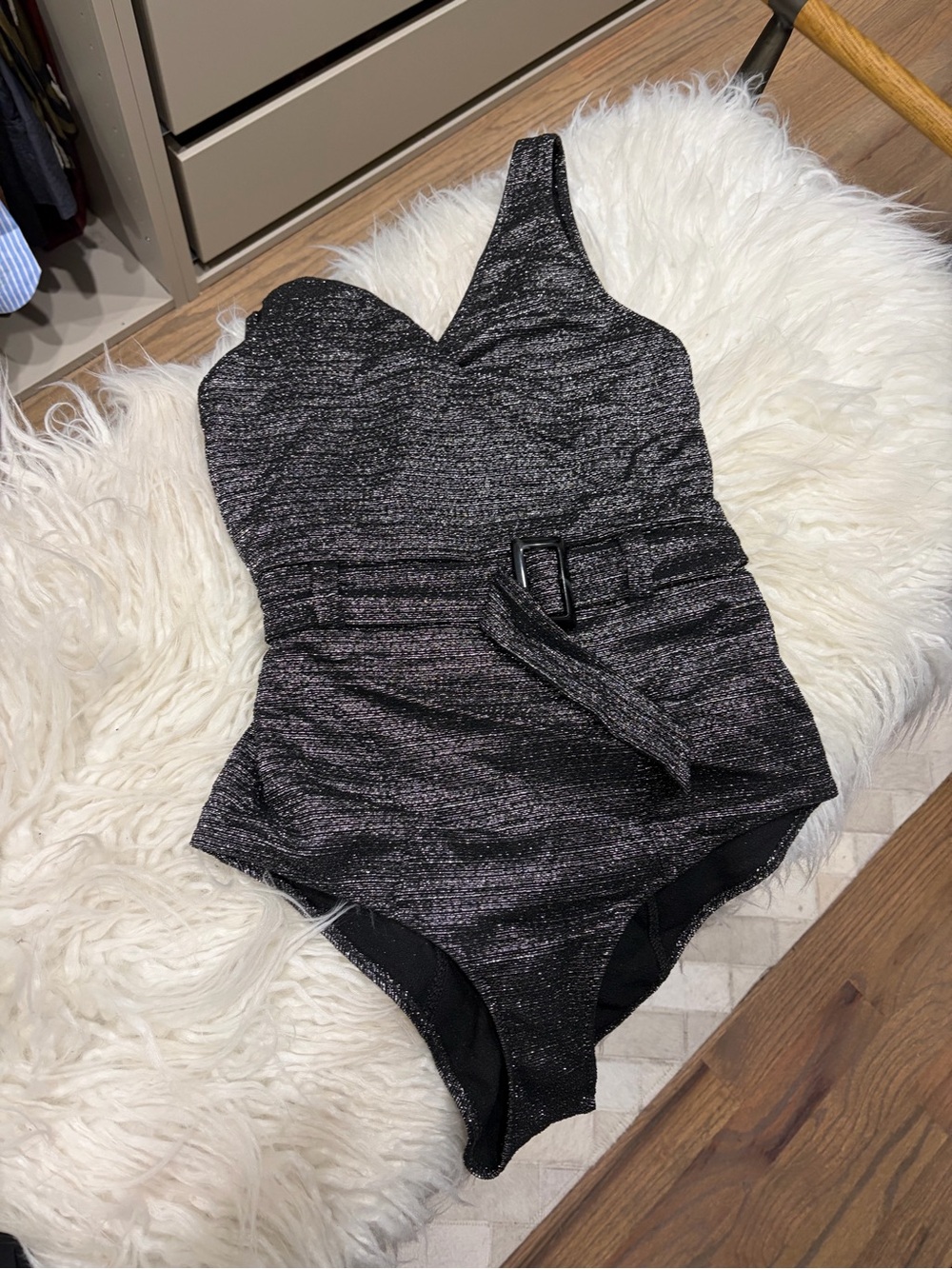Lisa Marie Fernandez Black Metallic One-Shoulder Swimsuit